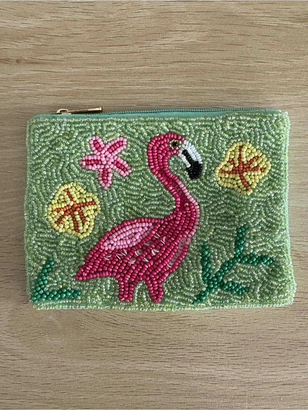 BEADED COIN PURSE Pink Flamingo
